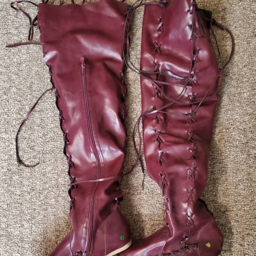 Moccasin Style Lace Up over the knee PURPLE flat boots👢